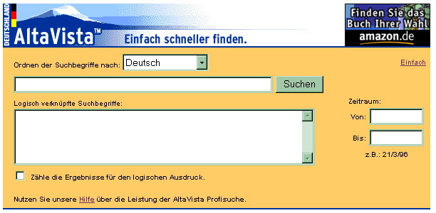 Maske der Profisuche von AltaVista